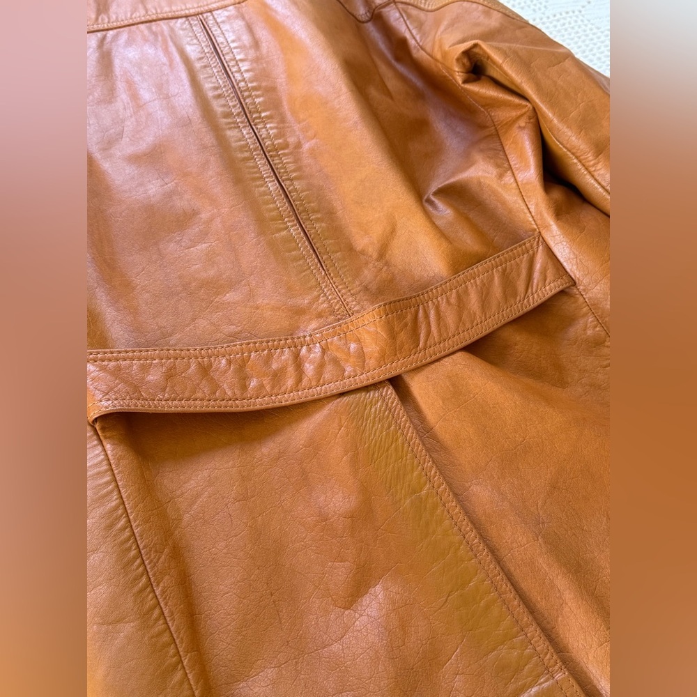 Vintage 100% leather cognac tan long line jacket small to medium euro 38 - Picture 15 of 17